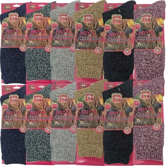 12 x Women Lamb Wool Marled Socks Size 9-11 Thermal Warm Soft Cozy Cold Weather - Picture 1 of 3